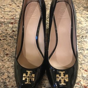 Tory Burch Benton Black Patent Leather Wedge Pump